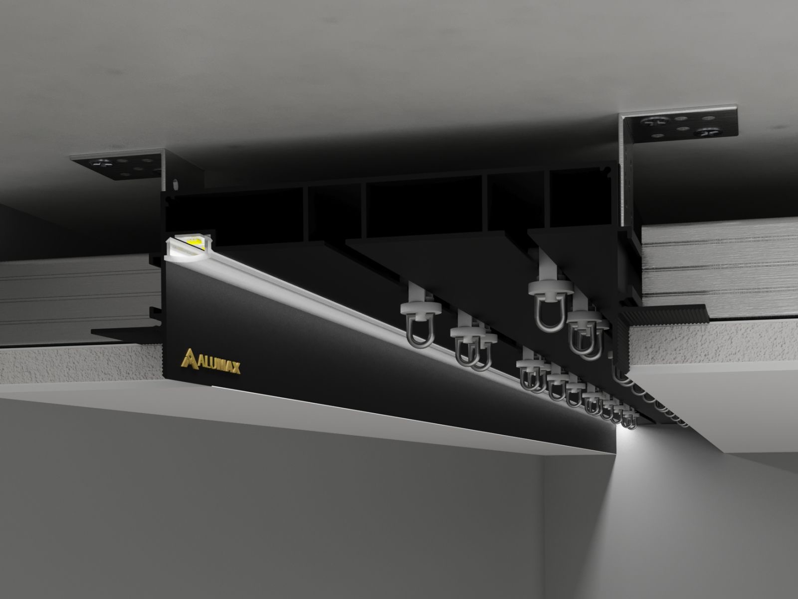 Дворядний карниз прихованого монтажу 172х53 з Led підсвіткою Чорний - Зображення 1