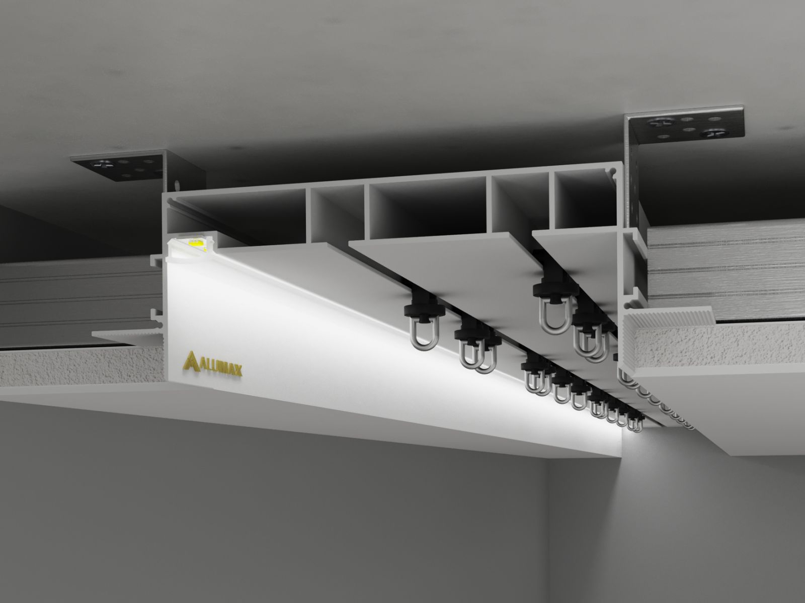 кпм-бп-2 Дворядний карниз прихованого монтажу 172х53 з Led підсвіткою Без Покриття - Зображення 1